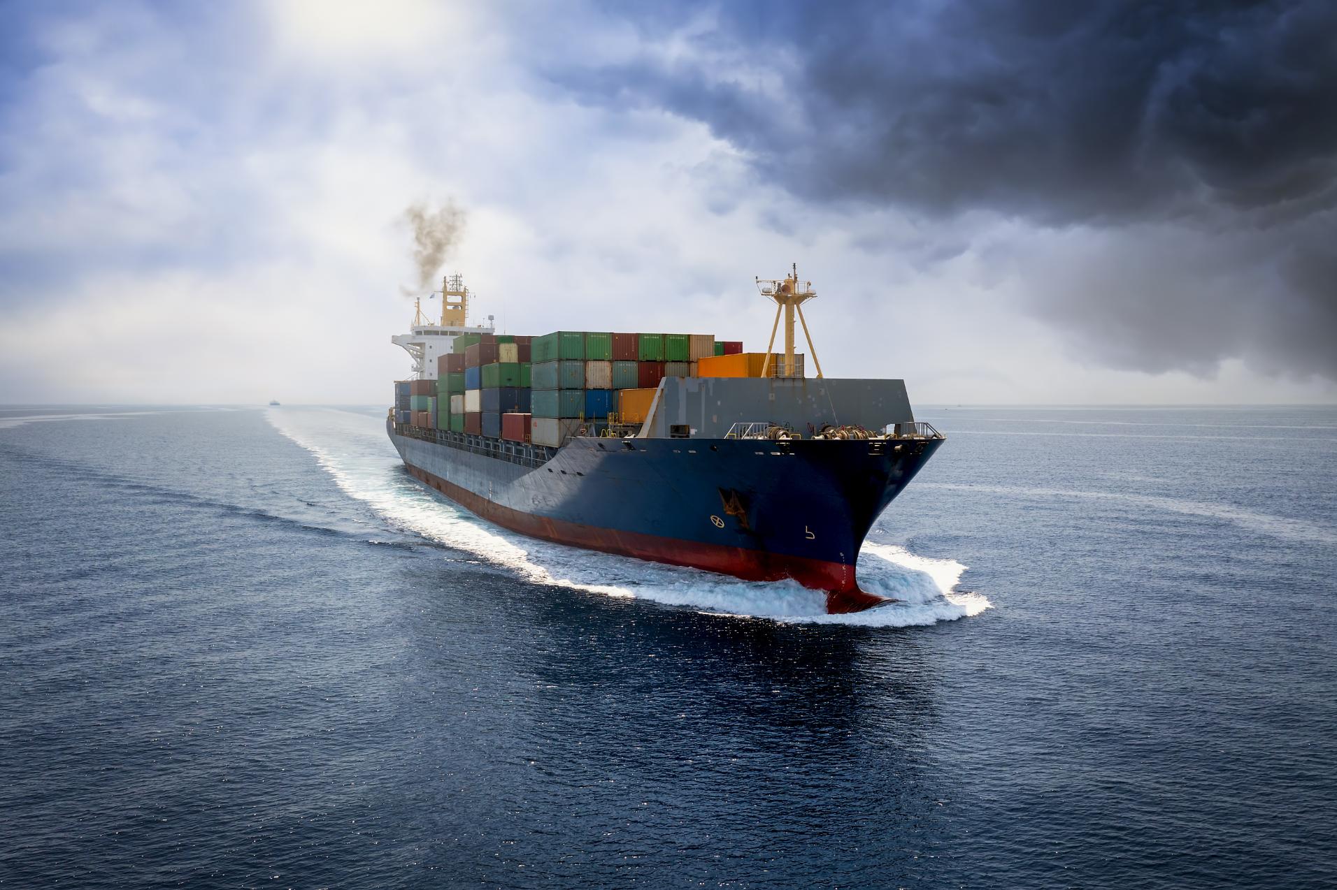 Cargo ship in the middle of the ocean